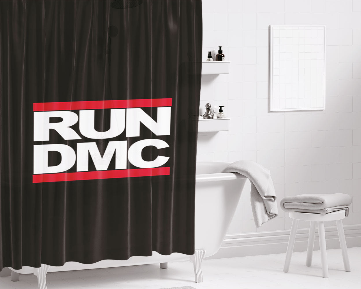 Run Dmc Logo Bathroom Shower Curtain Fabric Waterproof | 66 X 72 Inch
