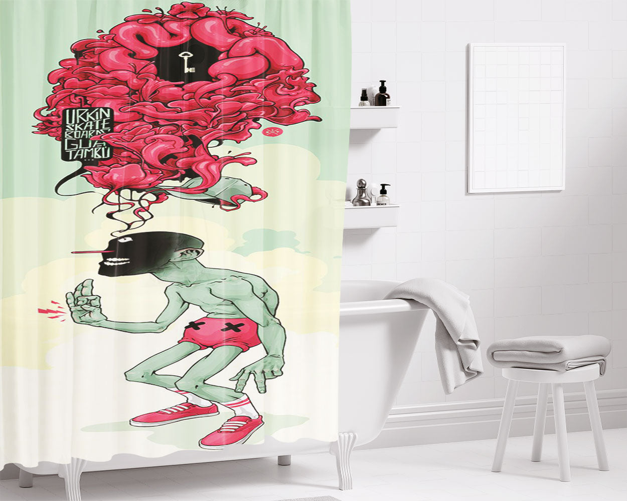 Urkin Skate Gua Tambo Bathroom Shower Curtain Fabric Waterproof | 66 X 72 Inch
