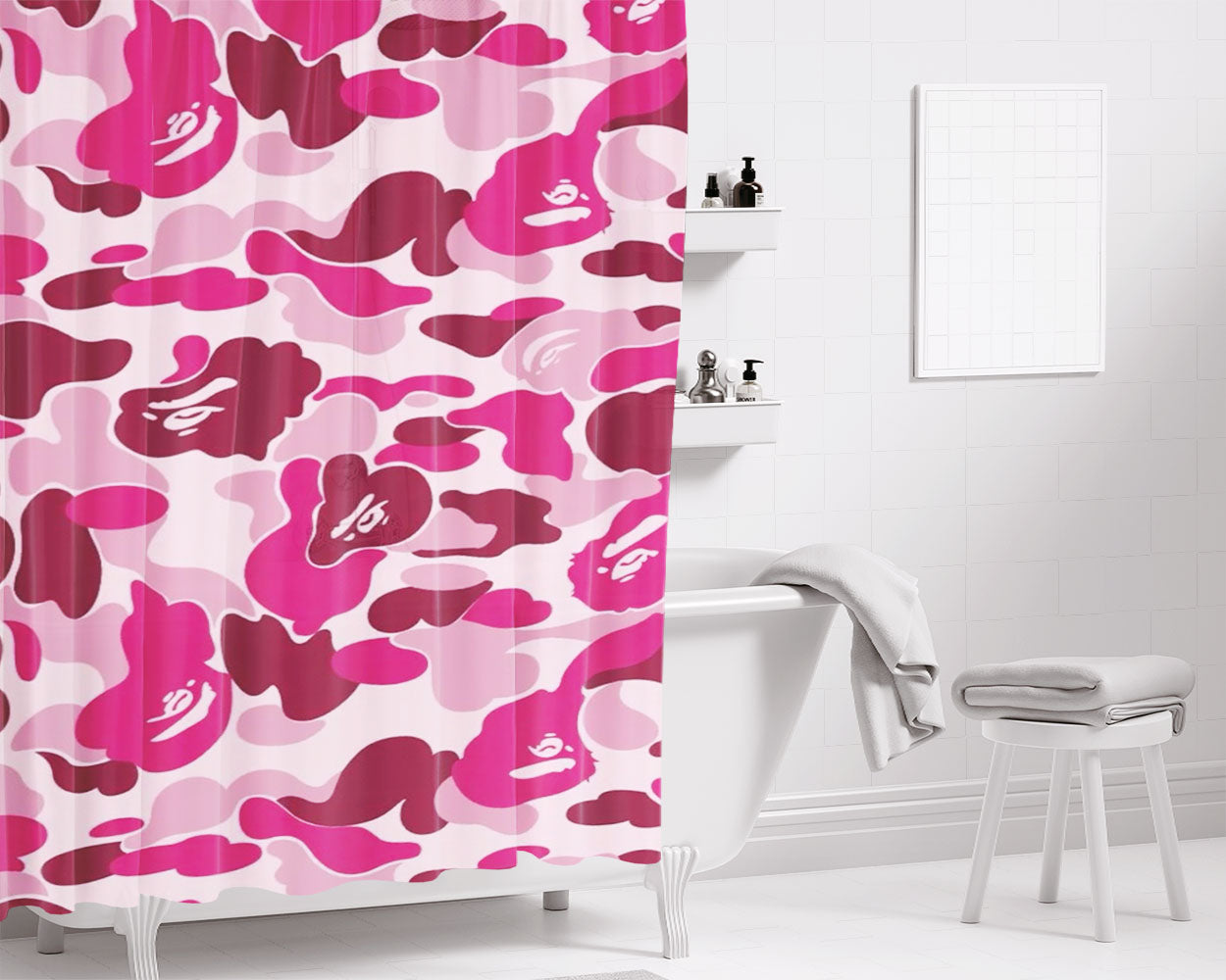 Bape Camo Pink Bathroom Shower Curtain Fabric Waterproof | 66 X 72 Inch