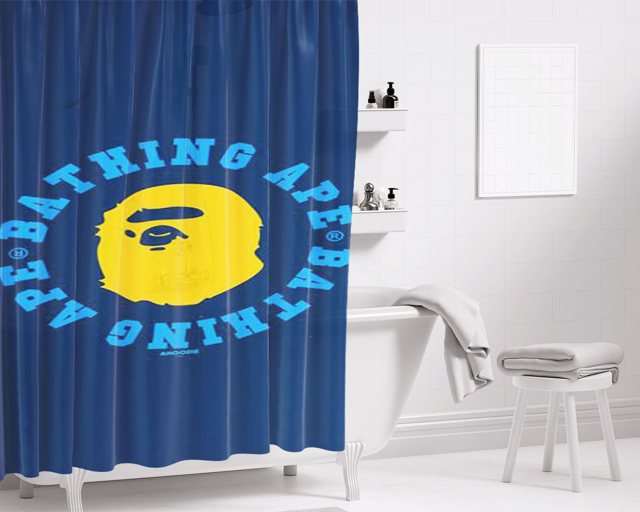 Bape Logo Monkey Bathroom Shower Curtain Fabric Waterproof | 66 X 72 Inch