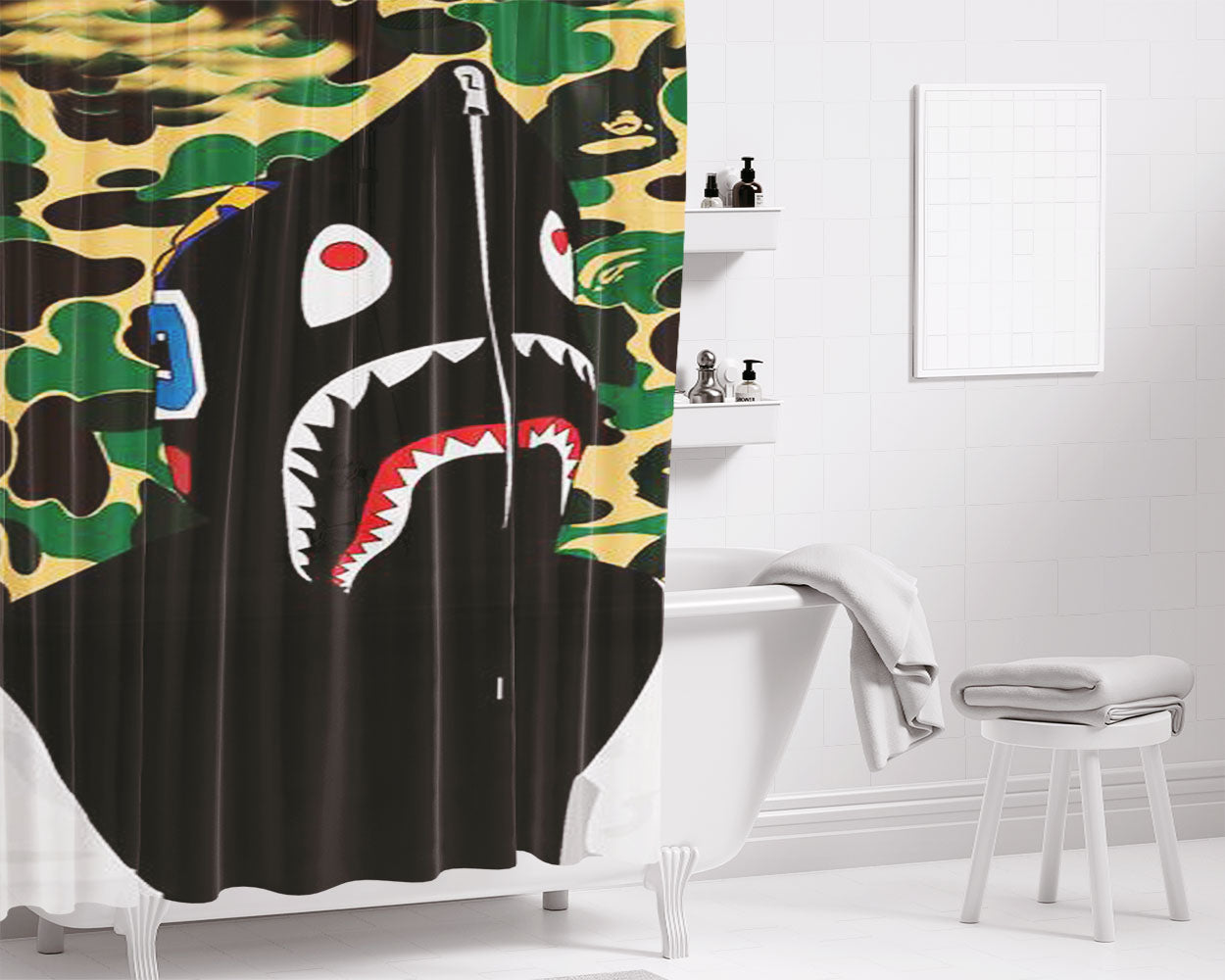 Bape Shark Hoodie Bathroom Shower Curtain Fabric Waterproof | 66 X 72 Inch