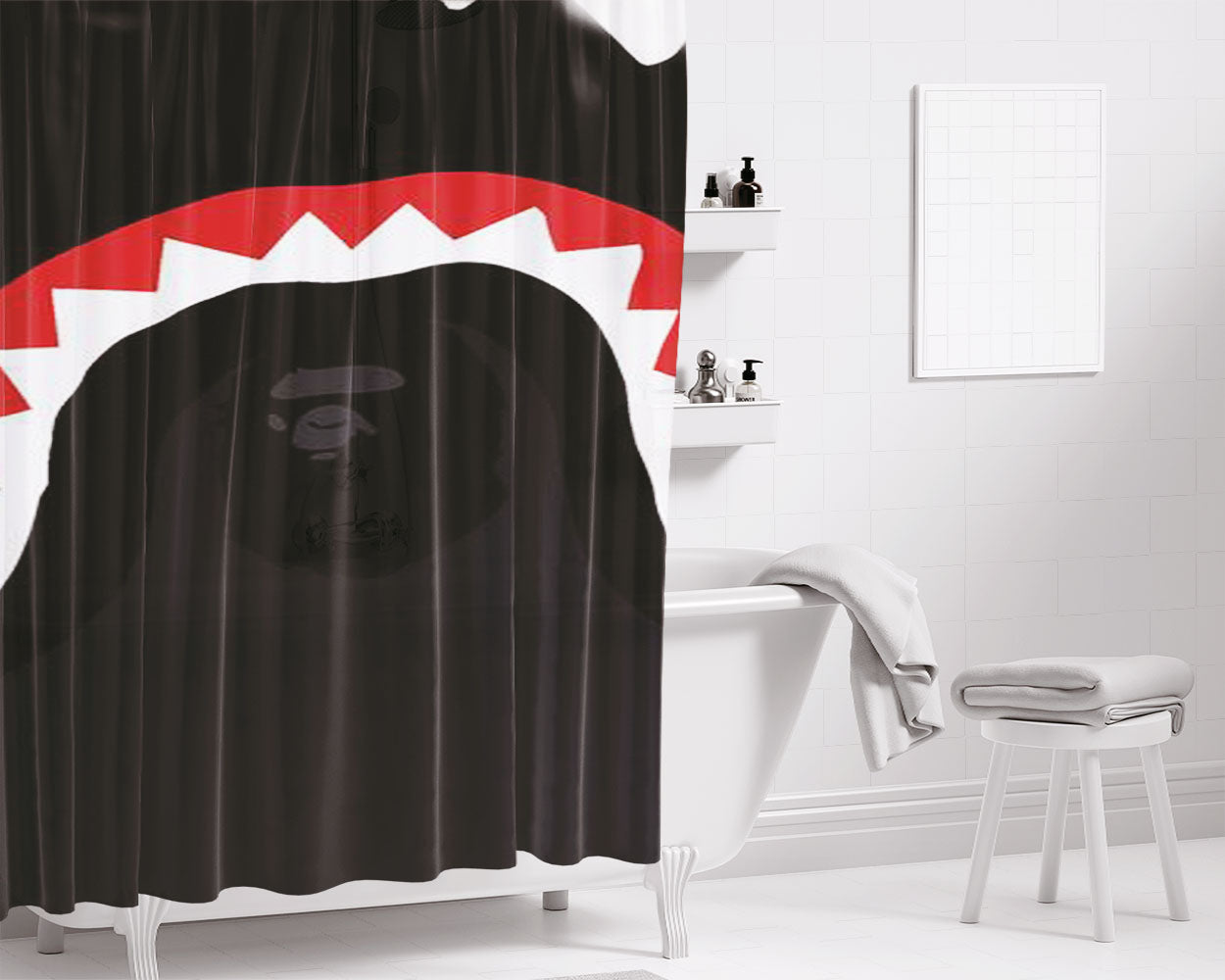 Bape Shark Bathroom Shower Curtain Fabric Waterproof | 66 X 72 Inch