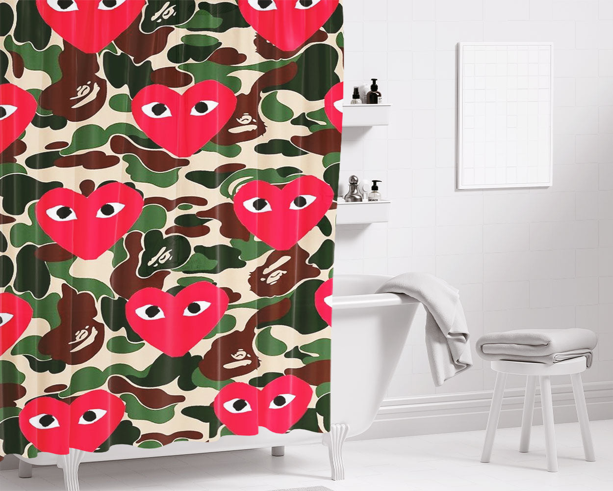 Bape X Comme Des Garcon Camo Bathroom Shower Curtain Fabric Waterproof | 66 X 72 Inch