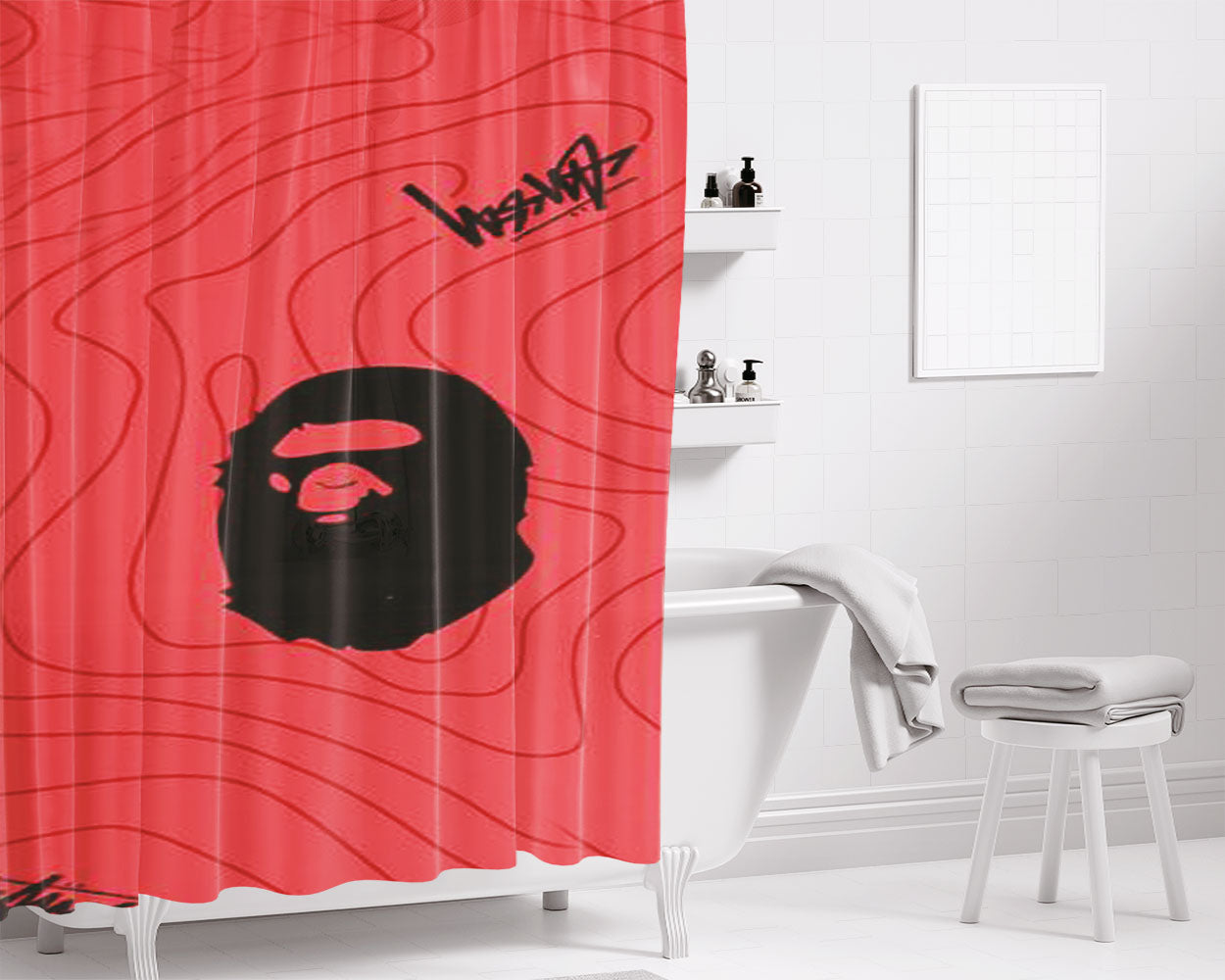 Bape Bathroom Shower Curtain Fabric Waterproof | 66 X 72 Inch
