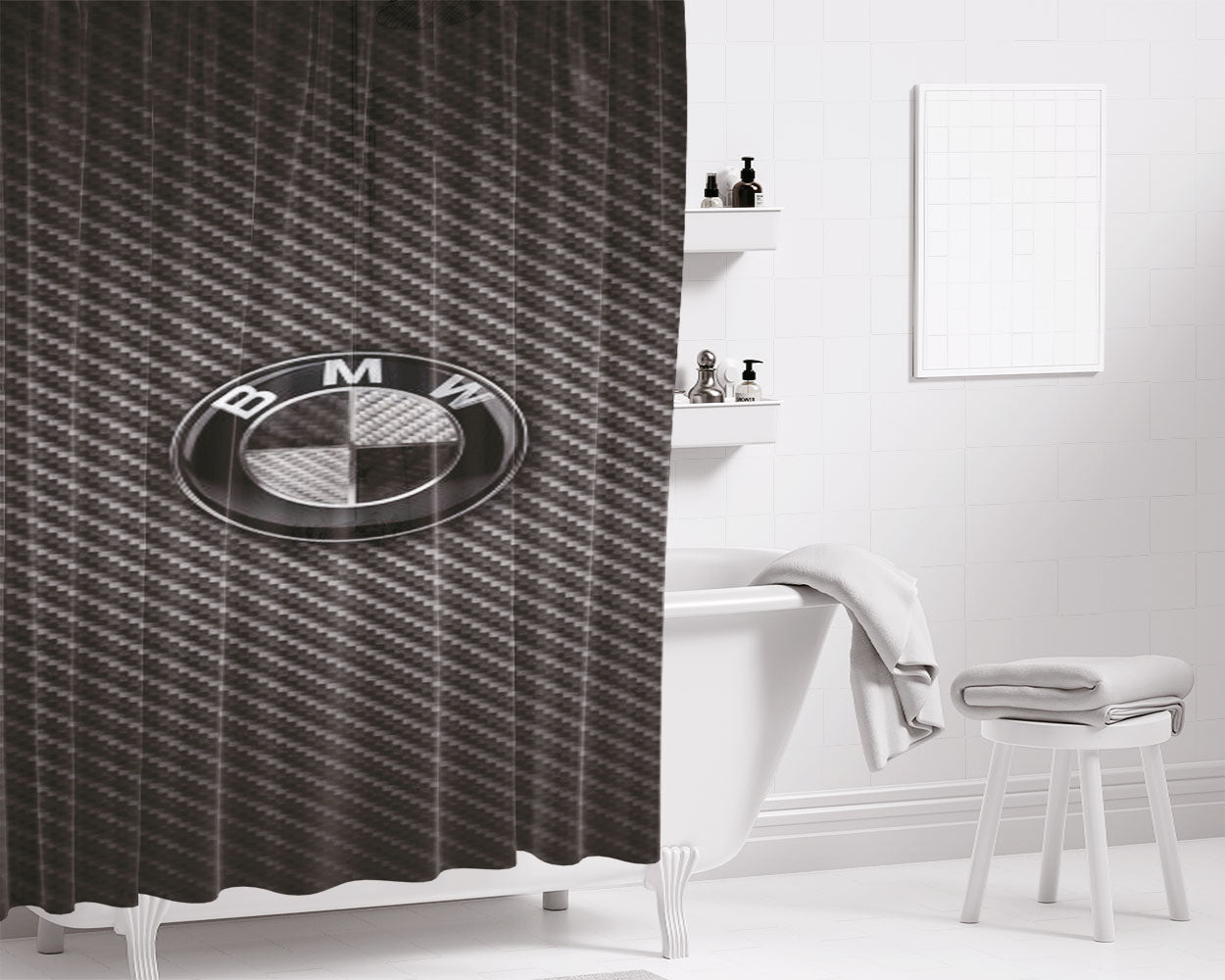 Bmw Black Carbon Bathroom Shower Curtain Fabric Waterproof | 66 X 72 Inch