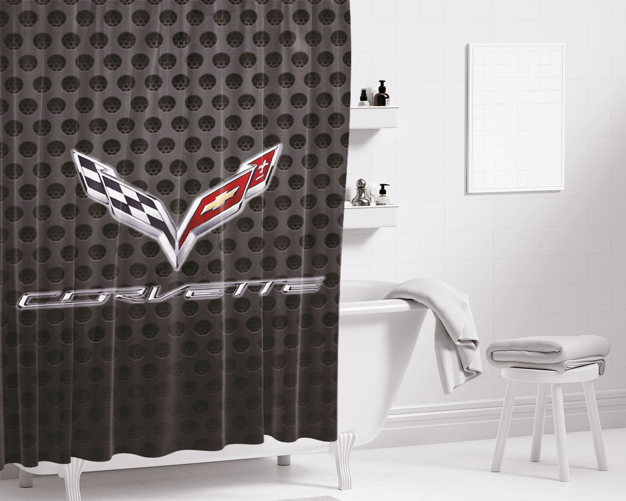 Corvette Racing Carbon Bathroom Shower Curtain Fabric Waterproof | 66 X 72 Inch