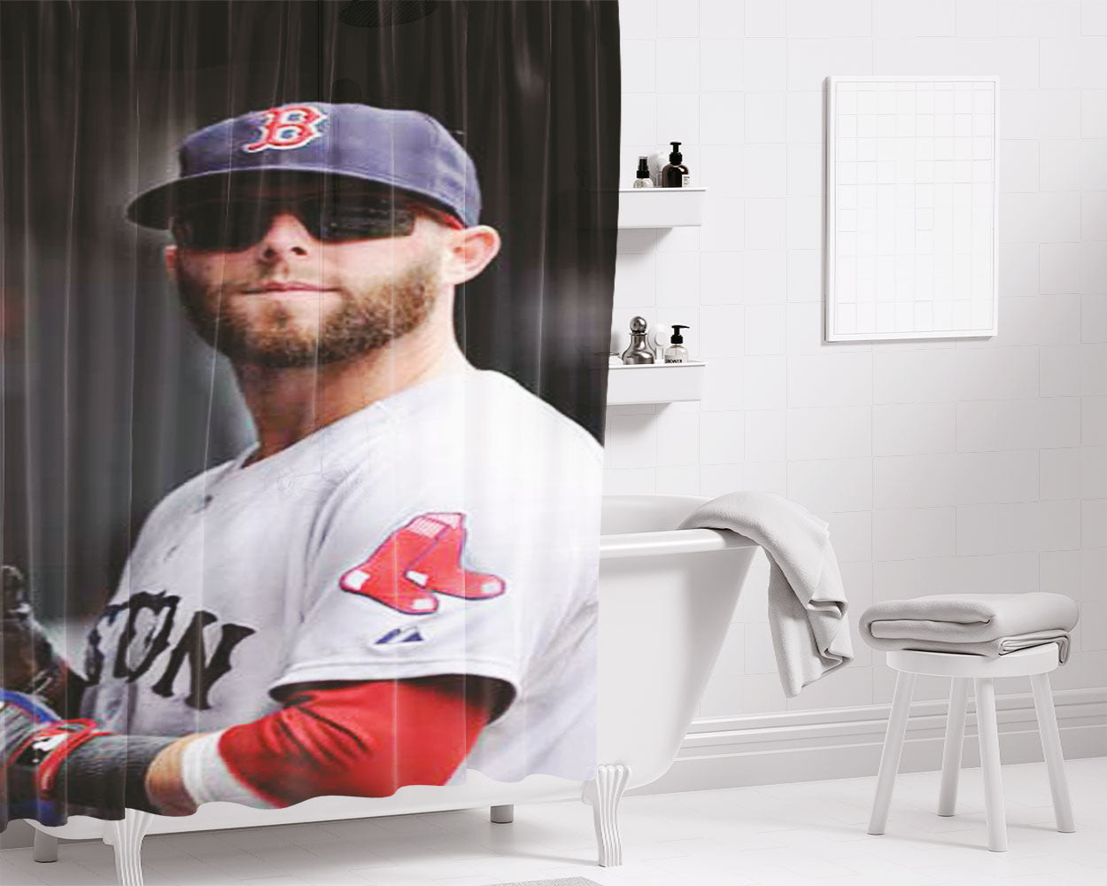 Dustin Pedroia Bathroom Shower Curtain Fabric Waterproof | 66 X 72 Inch