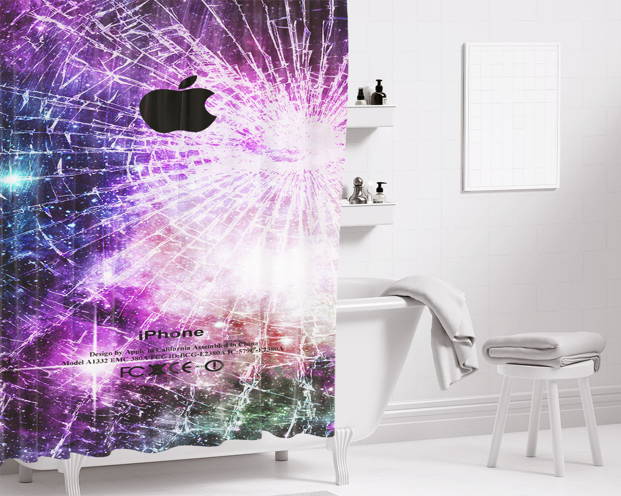 Galaxy Nebula Cracked Out Broken Glass Bathroom Shower Curtain Fabric Waterproof | 66 X 72 Inch