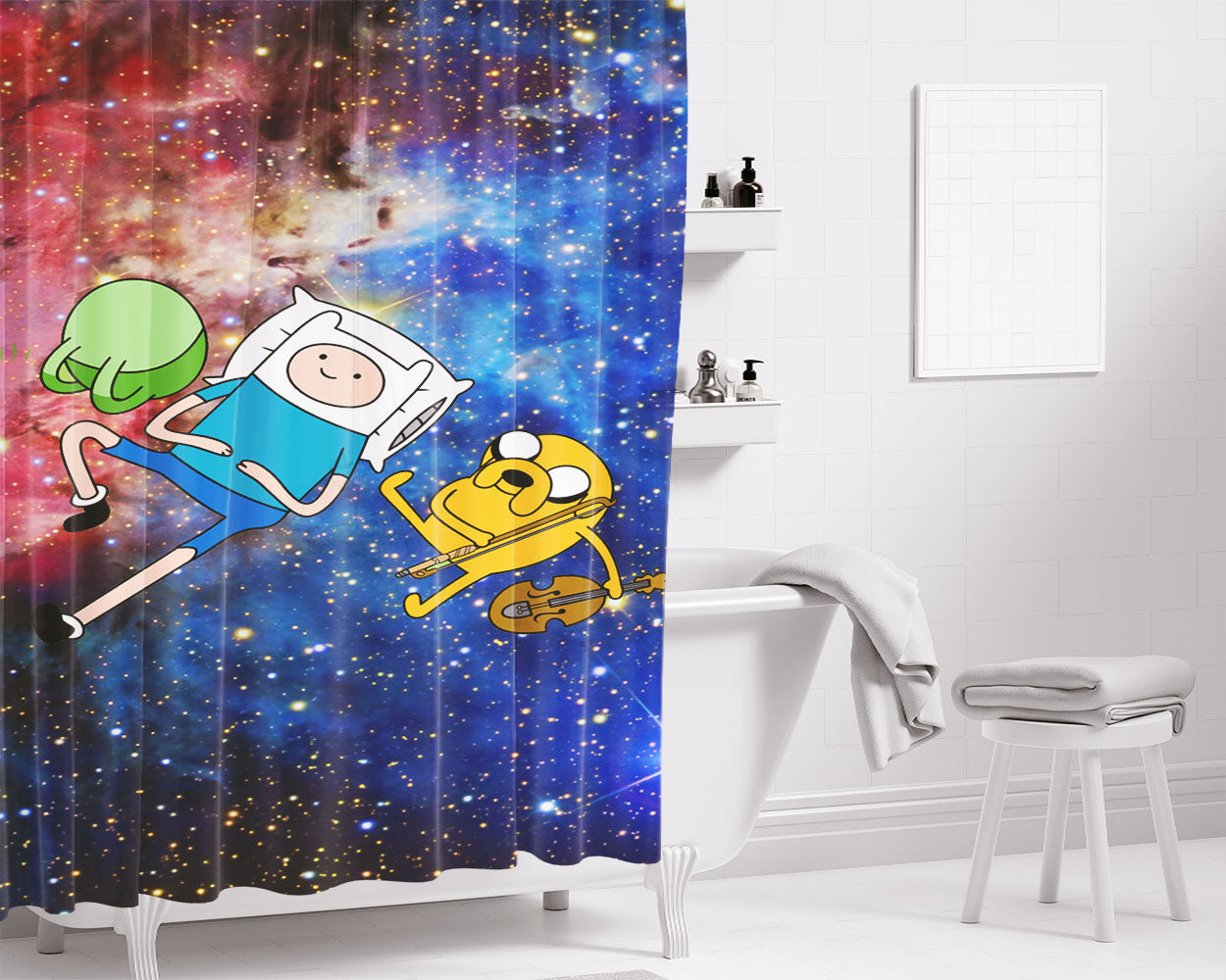 Galaxy Nebula Finn And Jake 1 Bathroom Shower Curtain Fabric Waterproof | 66 X 72 Inch