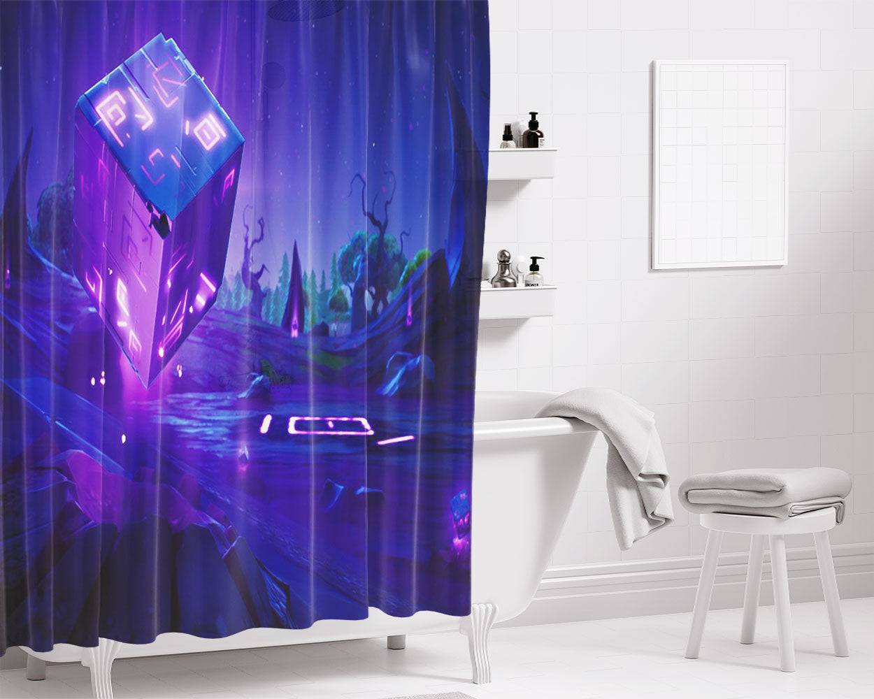 Glow Layout Fornite Bathroom Shower Curtain Fabric Waterproof | 66 X 72 Inch
