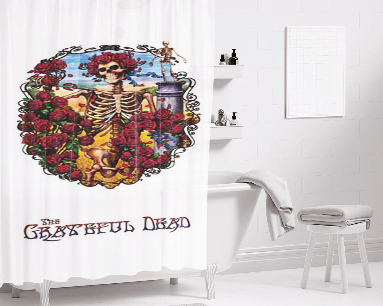 Grateful Dead Elaborate Frame Skeleton Bathroom Shower Curtain Fabric Waterproof | 66 X 72 Inch