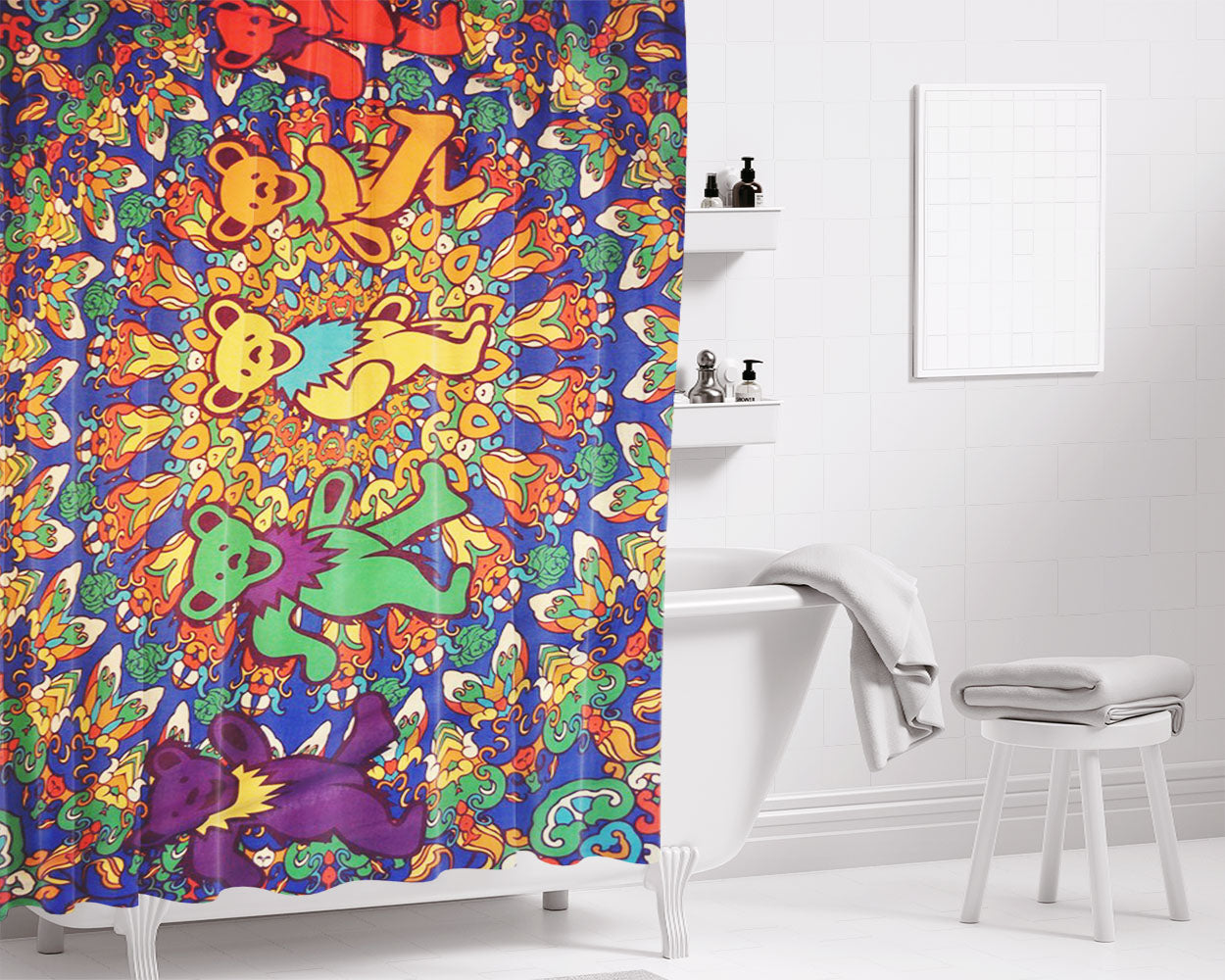 Grateful Dead Tie Dye Tapestry Bathroom Shower Curtain Fabric Waterproof | 66 X 72 Inch