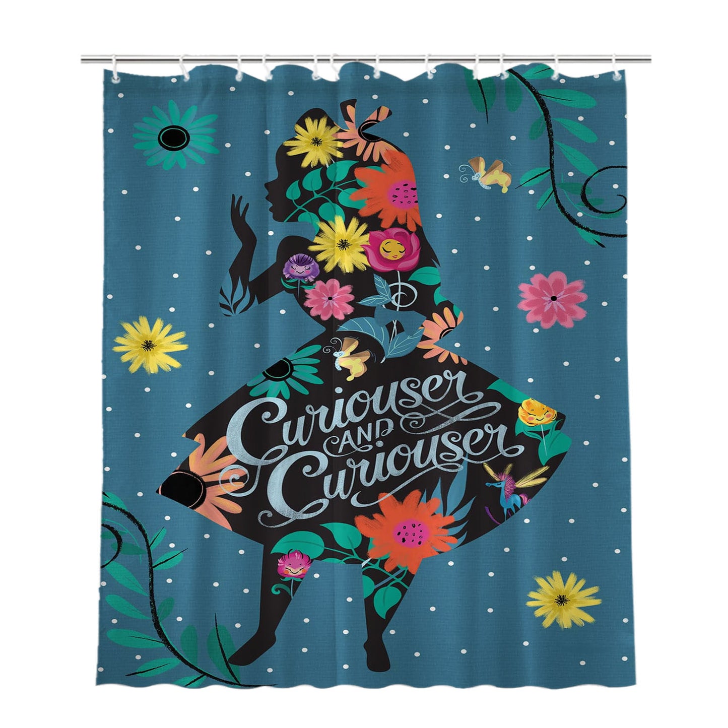 Alice In Wonderland Curiouser Bathroom Shower Curtain Fabric Waterproof | 66 X 72 Inch