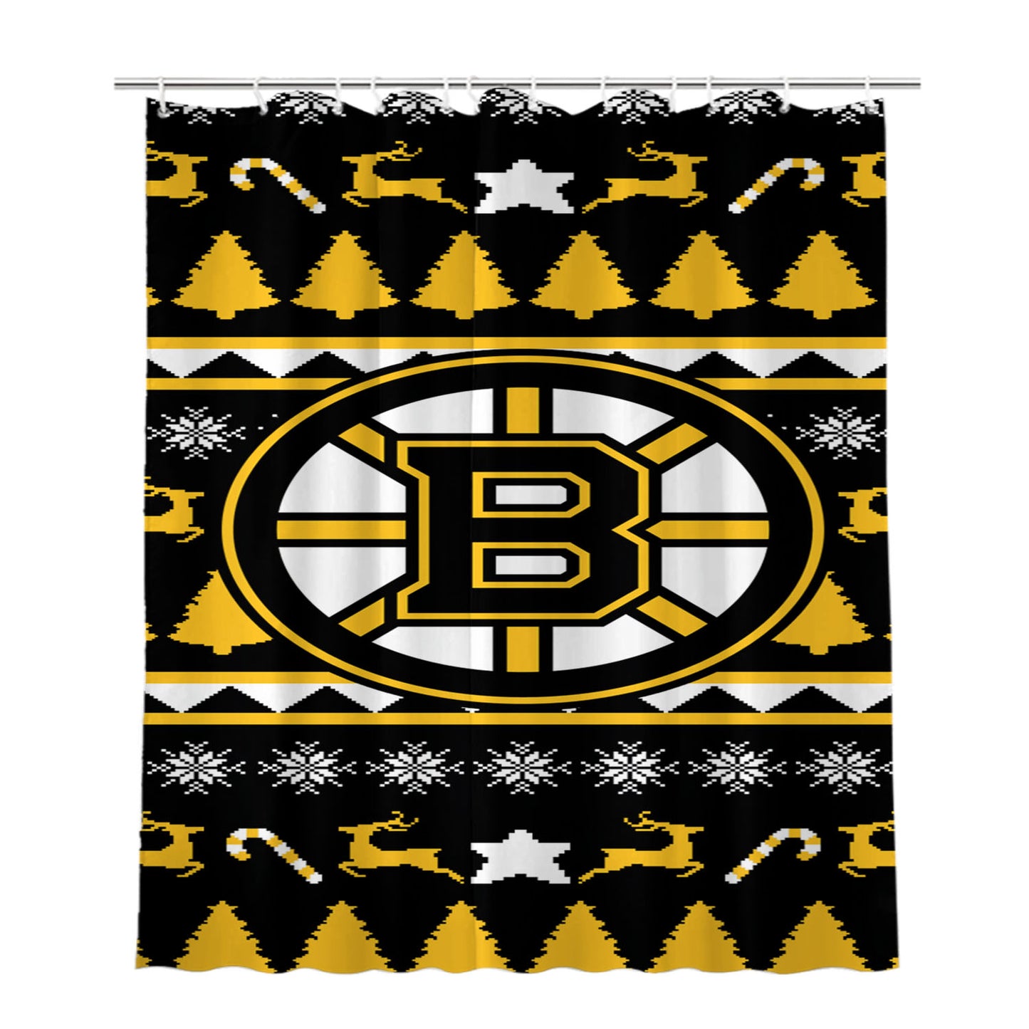 Boston Bruins Christmas Sweater Bathroom Shower Curtain Fabric Waterproof | 66 X 72 Inch