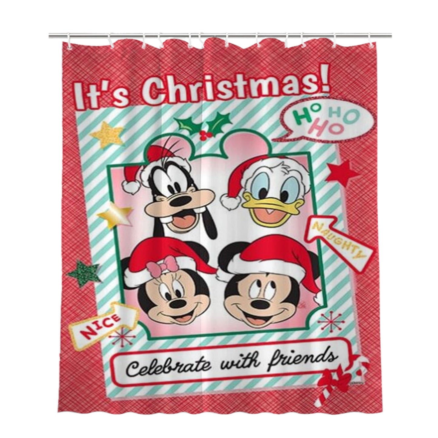 Celebrate Christmas With Friends Bathroom Shower Curtain Fabric Waterproof | 66 X 72 Inch