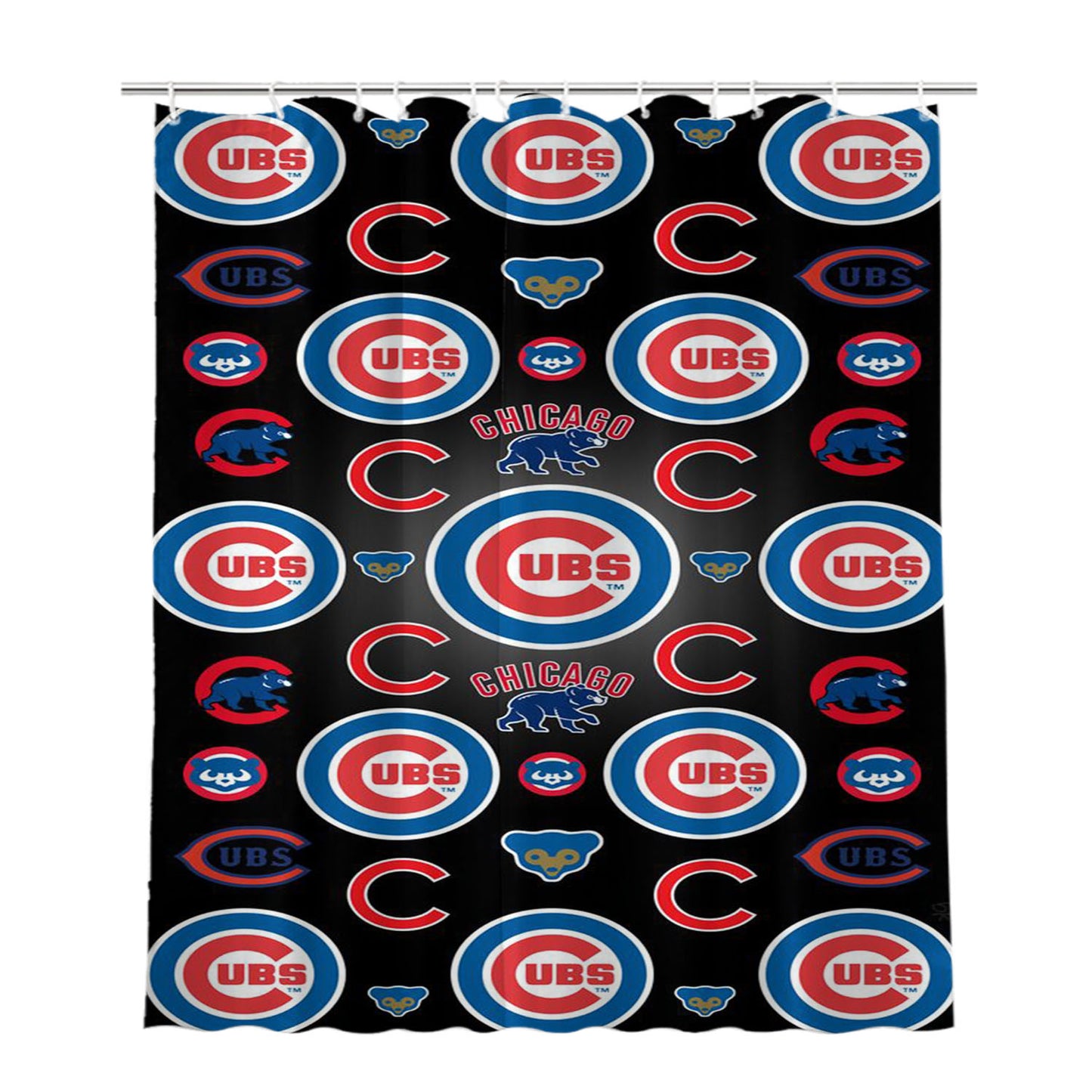 Chicago Cubs Bear Pattern Bathroom Shower Curtain Fabric Waterproof | 66 X 72 Inch