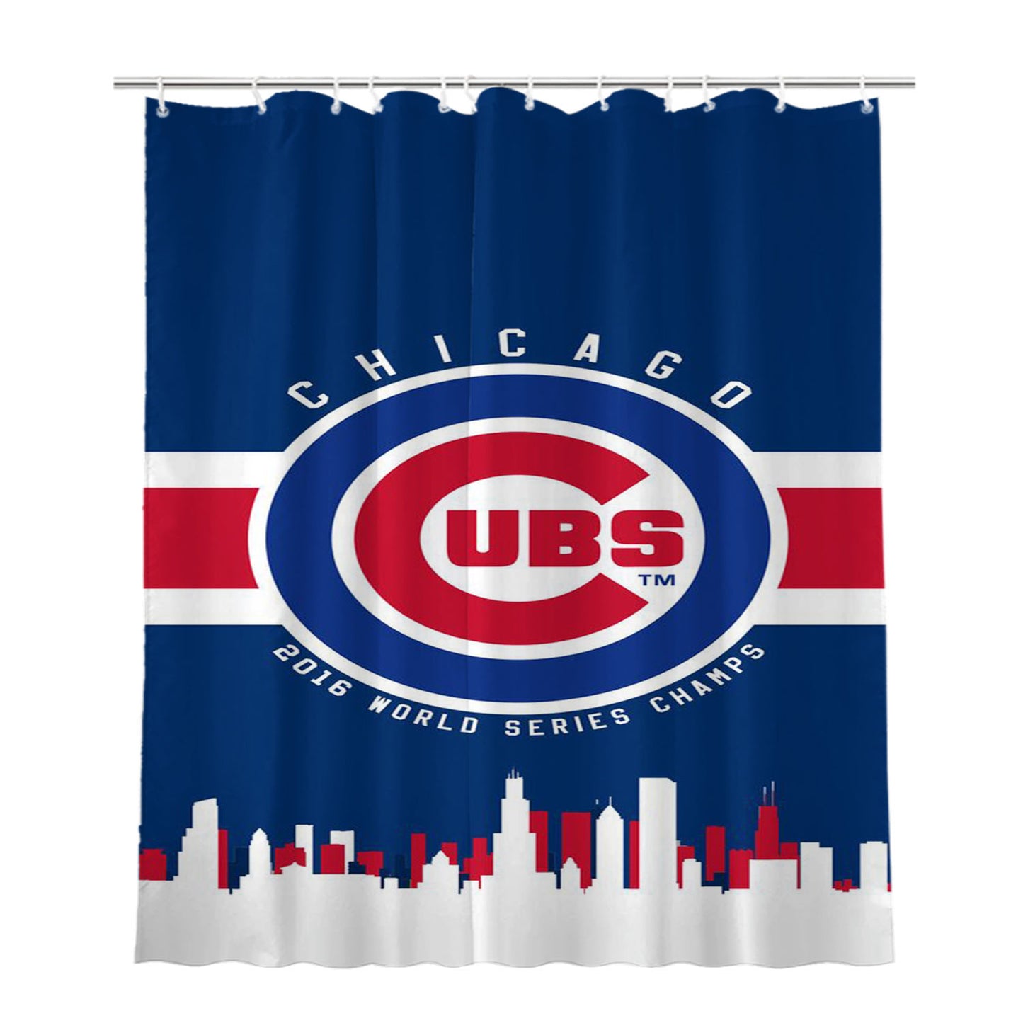 Chicago Cubs City Pattern Bathroom Shower Curtain Fabric Waterproof | 66 X 72 Inch
