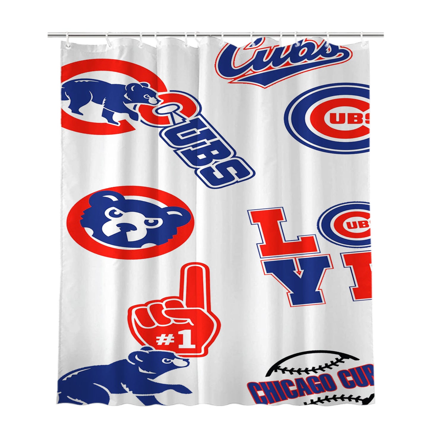 Chicago Cubs Logo Collage Bathroom Shower Curtain Fabric Waterproof | 66 X 72 Inch