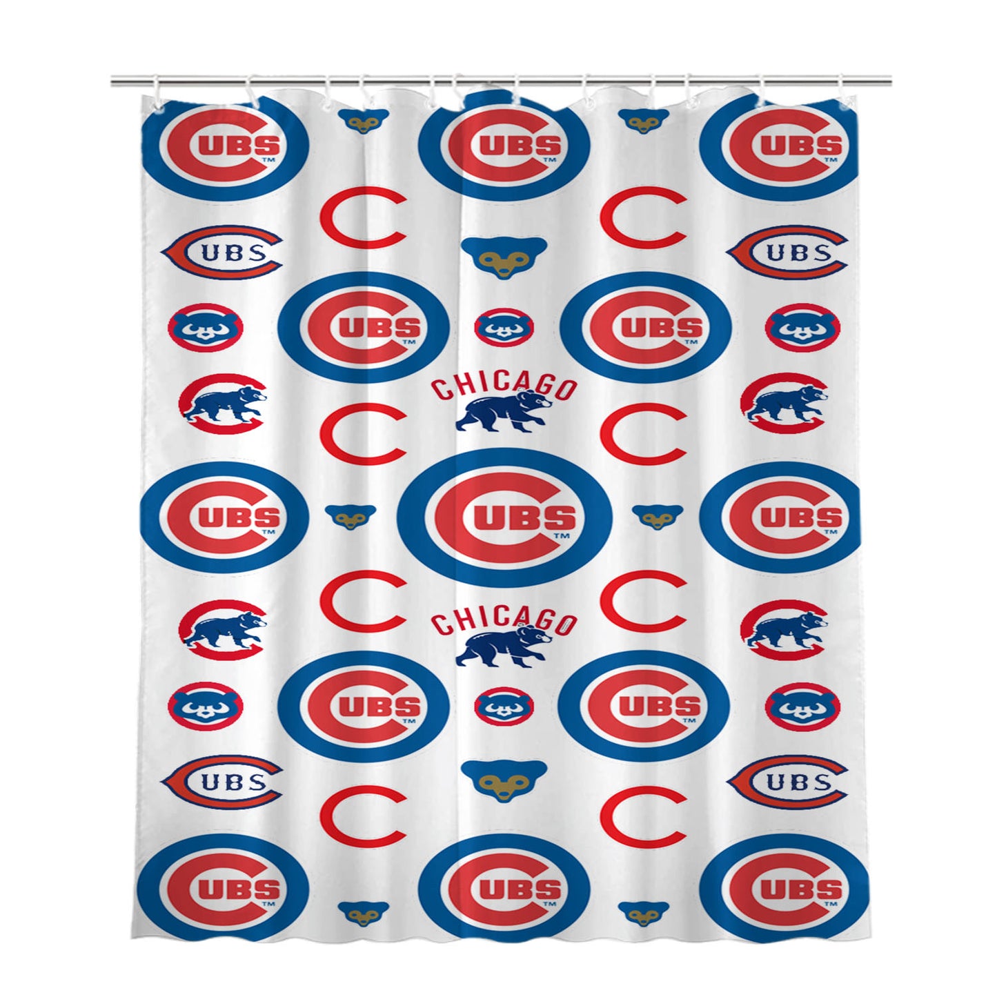 Chicago Cubs Logo Pattern Bathroom Shower Curtain Fabric Waterproof | 66 X 72 Inch