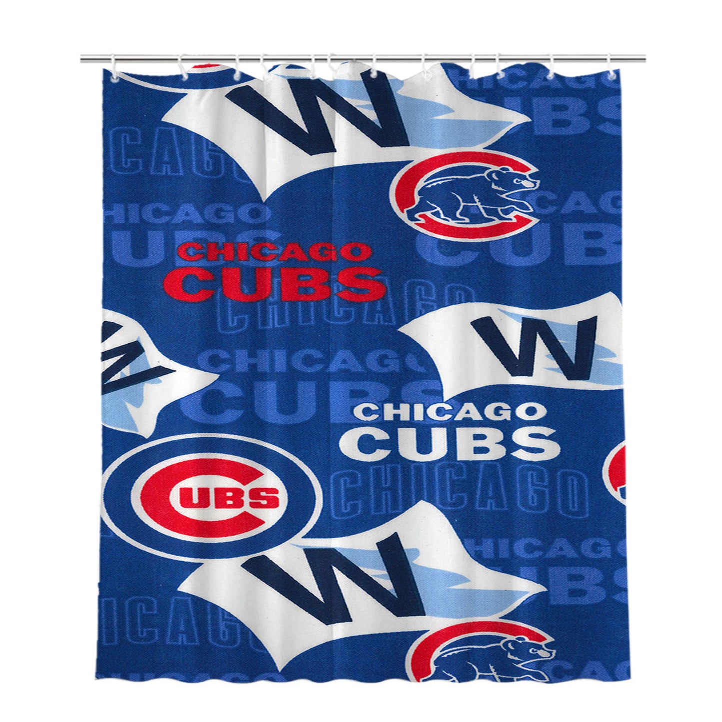 Chicago Cubs Mlb Pattern Fabric Bathroom Shower Curtain Fabric Waterproof | 66 X 72 Inch