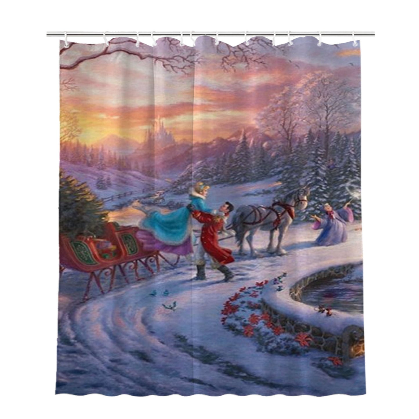Cinderella Bringing Home The Tree Bathroom Shower Curtain Fabric Waterproof | 66 X 72 Inch