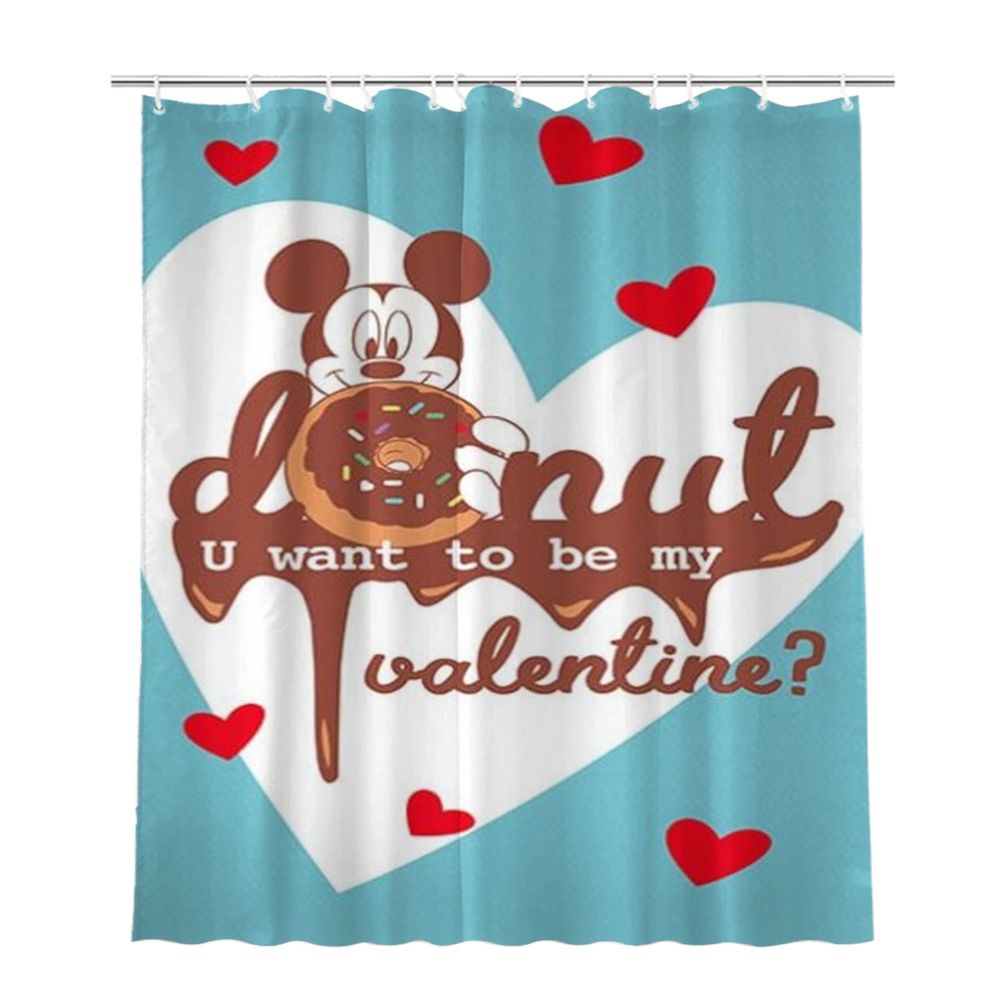 Donut Valentine Mickey Bathroom Shower Curtain Fabric Waterproof | 66 X 72 Inch