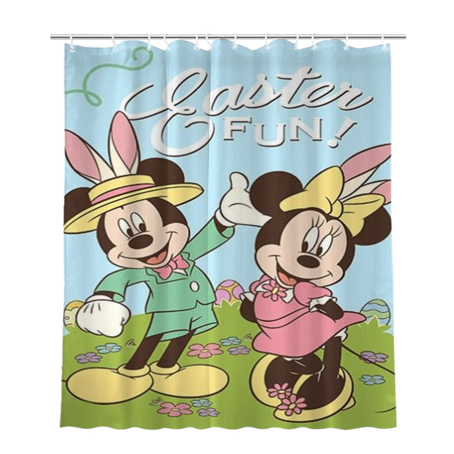 Easter Fun Mickey And Minnie Bathroom Shower Curtain Fabric Waterproof | 66 X 72 Inch