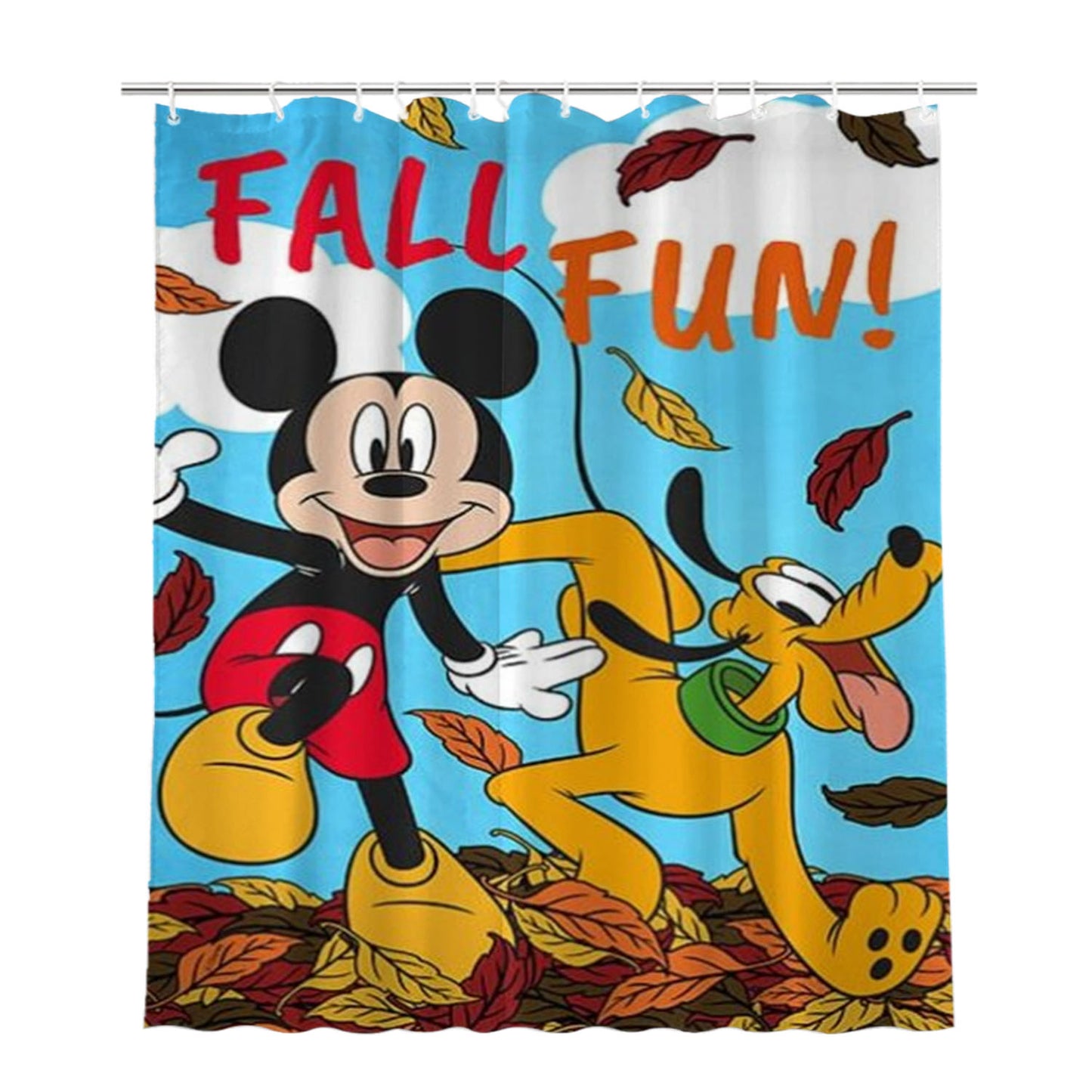 Fall Fun Mickey And Pluto Bathroom Shower Curtain Fabric Waterproof | 66 X 72 Inch