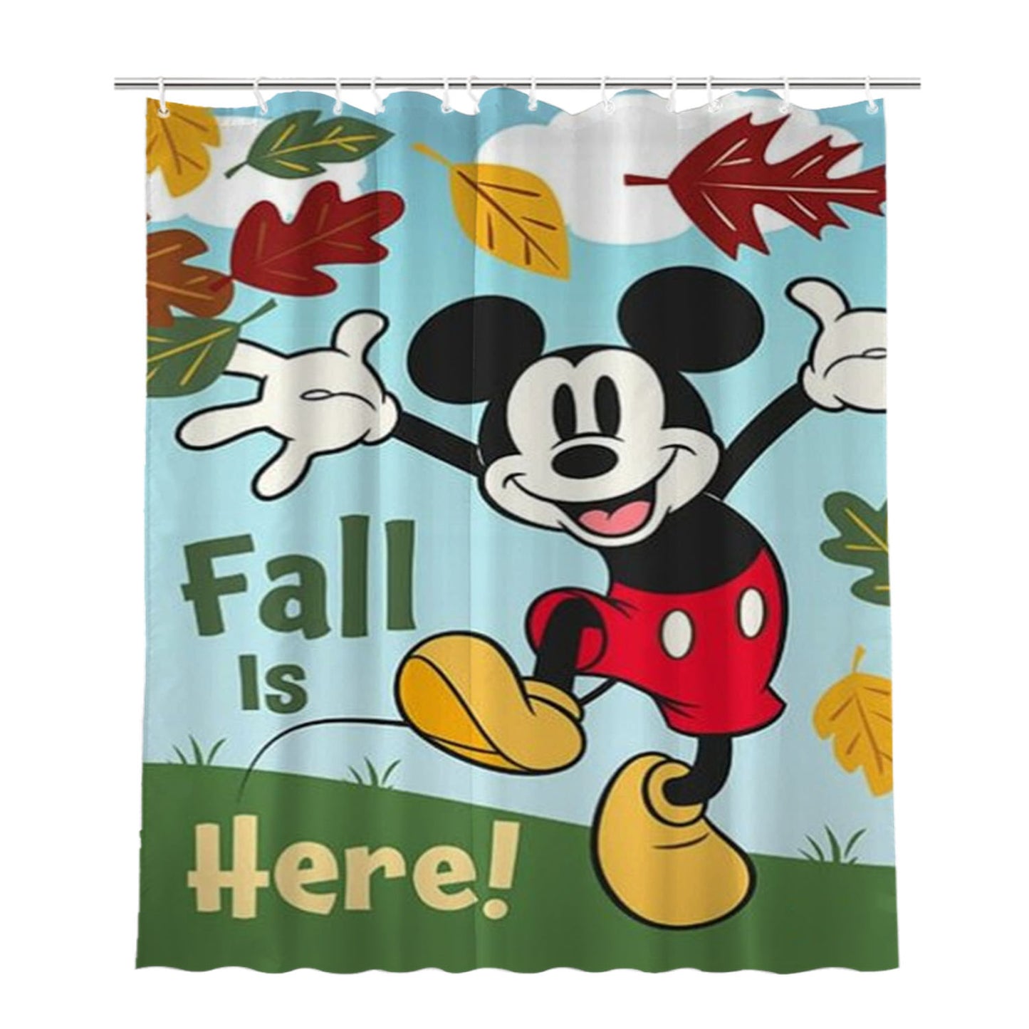 Fall Is Here Mickey Bathroom Shower Curtain Fabric Waterproof | 66 X 72 Inch