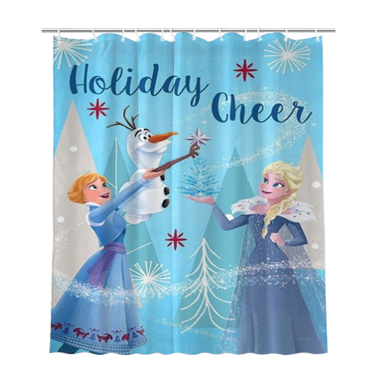 Frozen Holiday Cheer Bathroom Shower Curtain Fabric Waterproof | 66 X 72 Inch