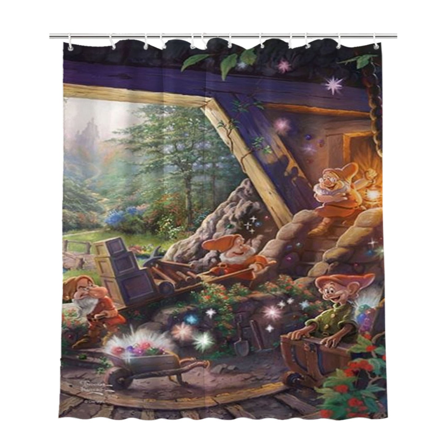 Grumpy And Dopey Seven Dwarfs Bathroom Shower Curtain Fabric Waterproof | 66 X 72 Inch