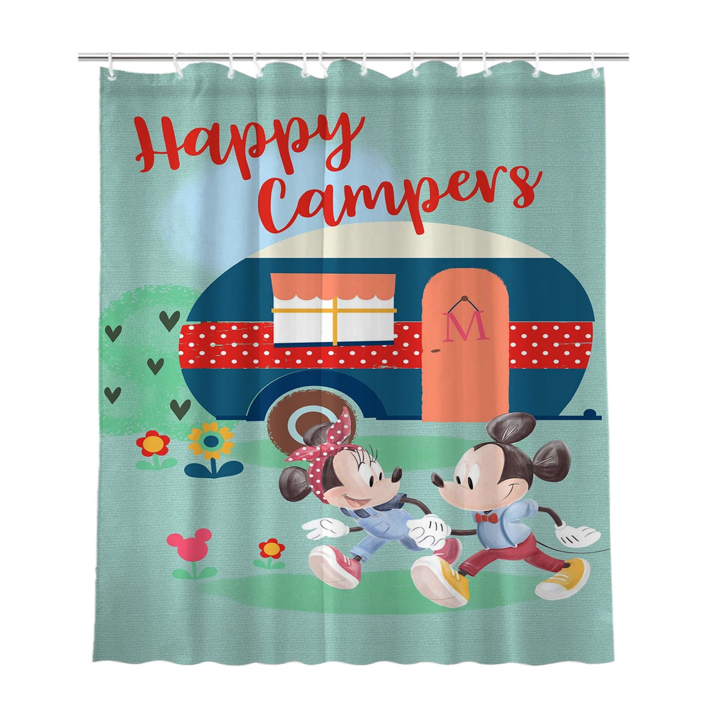 Happy Campers Mickey & Minnie Bathroom Shower Curtain Fabric Waterproof | 66 X 72 Inch