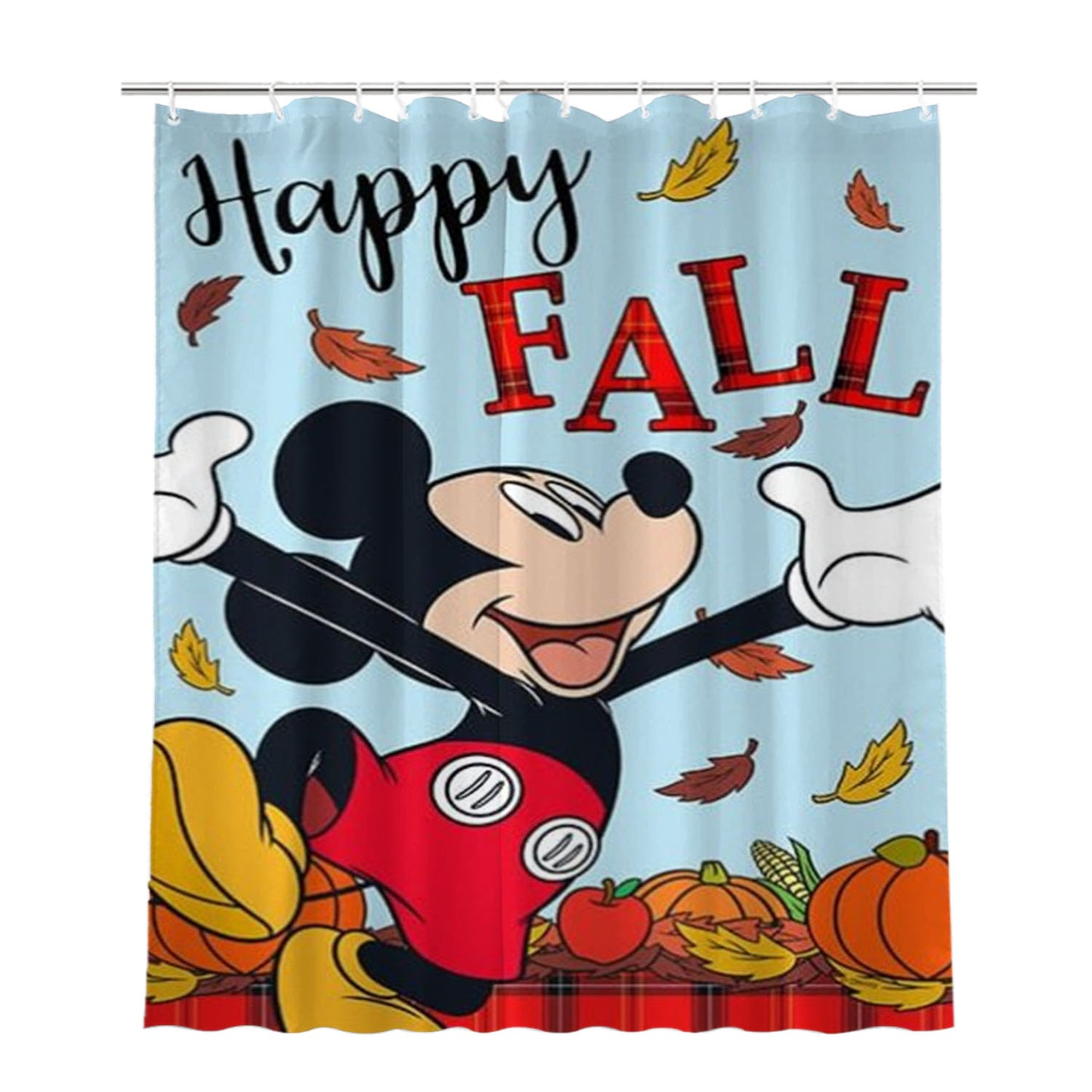 Happy Fall Mickey Bathroom Shower Curtain Fabric Waterproof | 66 X 72 Inch