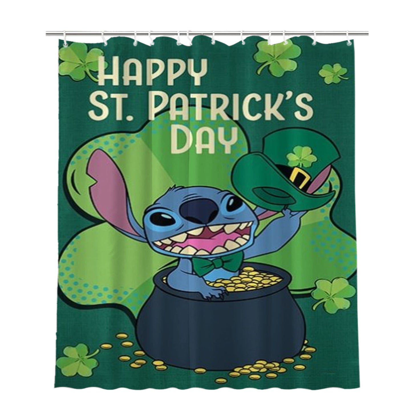 Happy St. Patrick’S Day Stitch Bathroom Shower Curtain Fabric Waterproof | 66 X 72 Inch