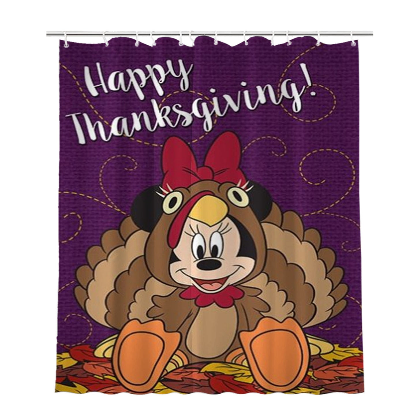 Happy Thanksgiving Minnie Mouse Bathroom Shower Curtain Fabric Waterproof | 66 X 72 Inch