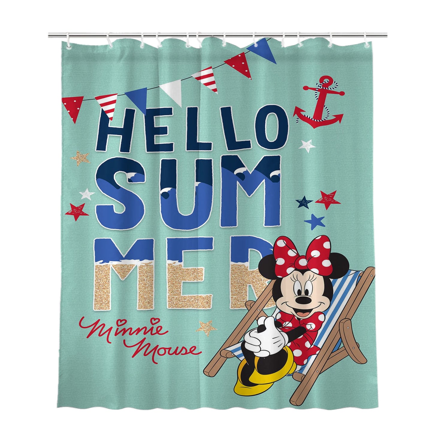 Hello Summer Minnie Bathroom Shower Curtain Fabric Waterproof | 66 X 72 Inch