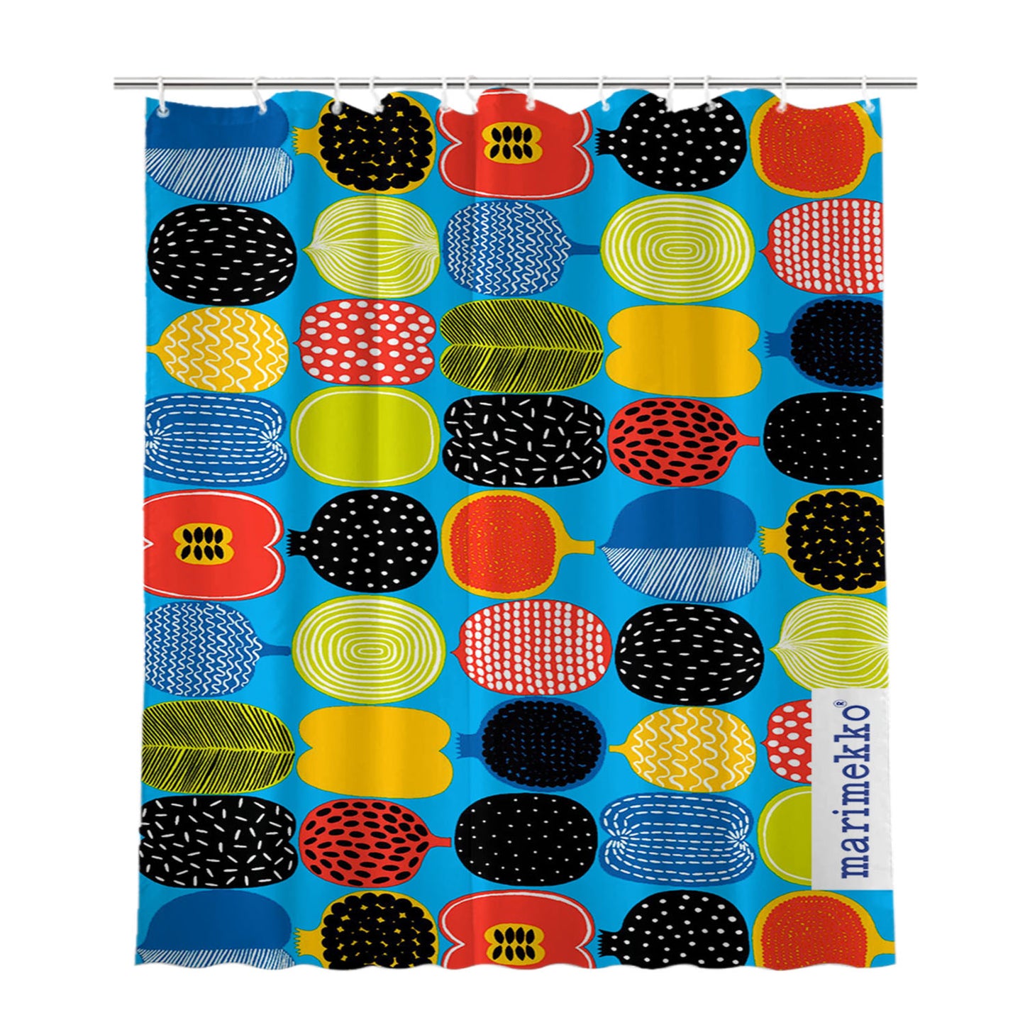 Marimekko Fruits Kompottimonogram Heritage Bathroom Shower Curtain Fabric Waterproof | 66 X 72 Inch