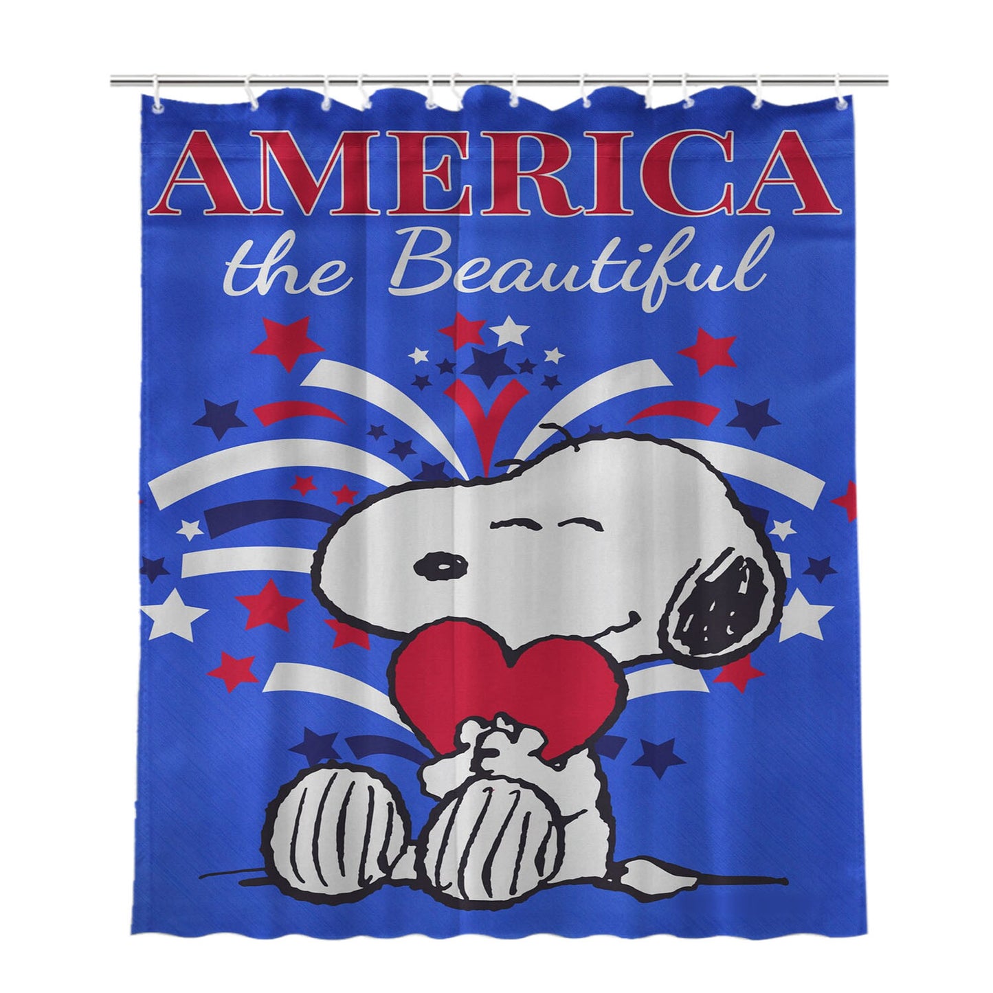 Peanuts America The Beautiful Snoopy Bathroom Shower Curtain Fabric Waterproof | 66 X 72 Inch