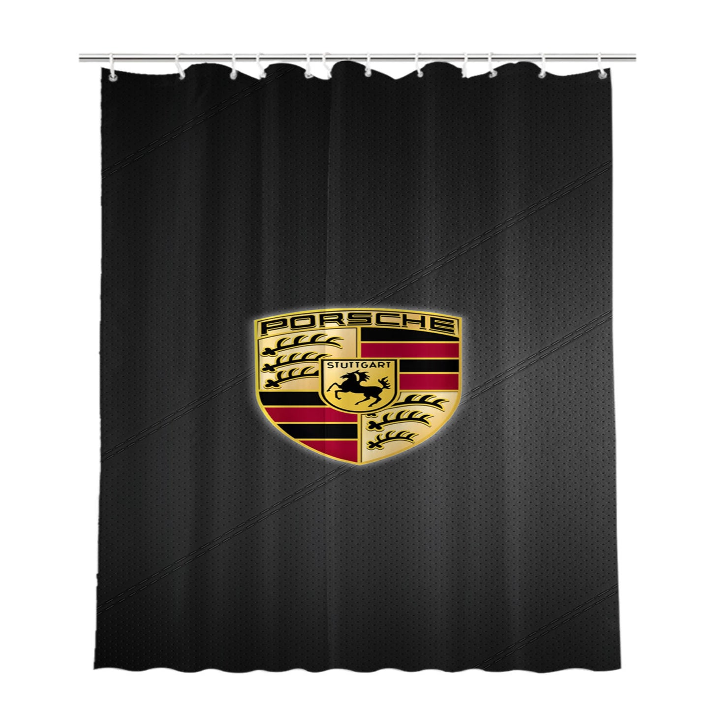 Porsche Logo Leather Bathroom Shower Curtain Fabric Waterproof | 66 X 72 Inch