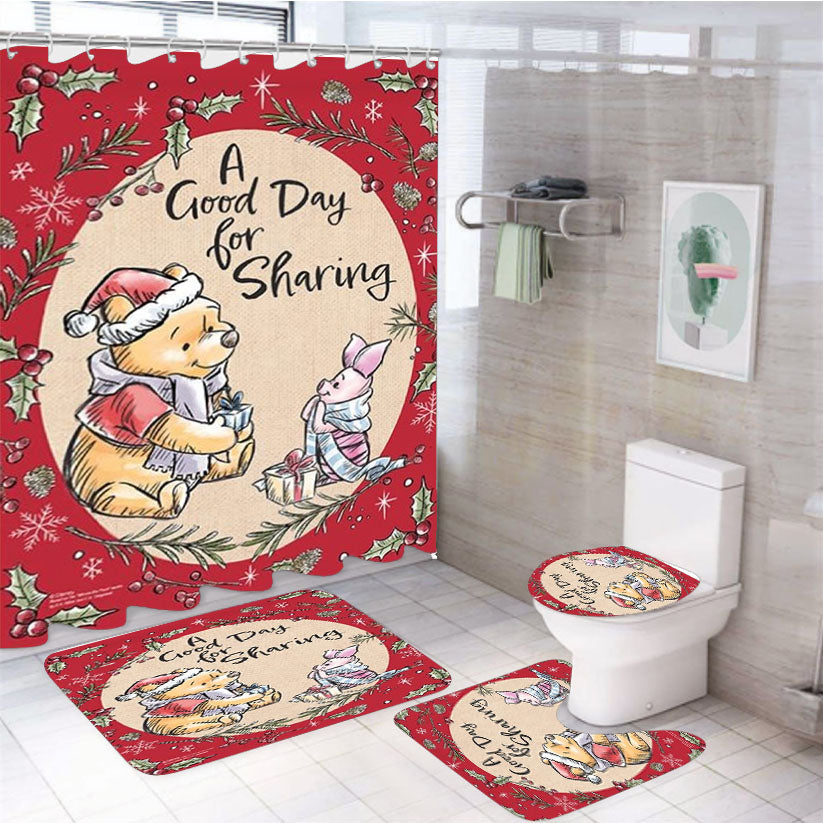 A Good Day For Sharing Pooh And Piglet 4Pcs Bathroom Set Shower Curtain
