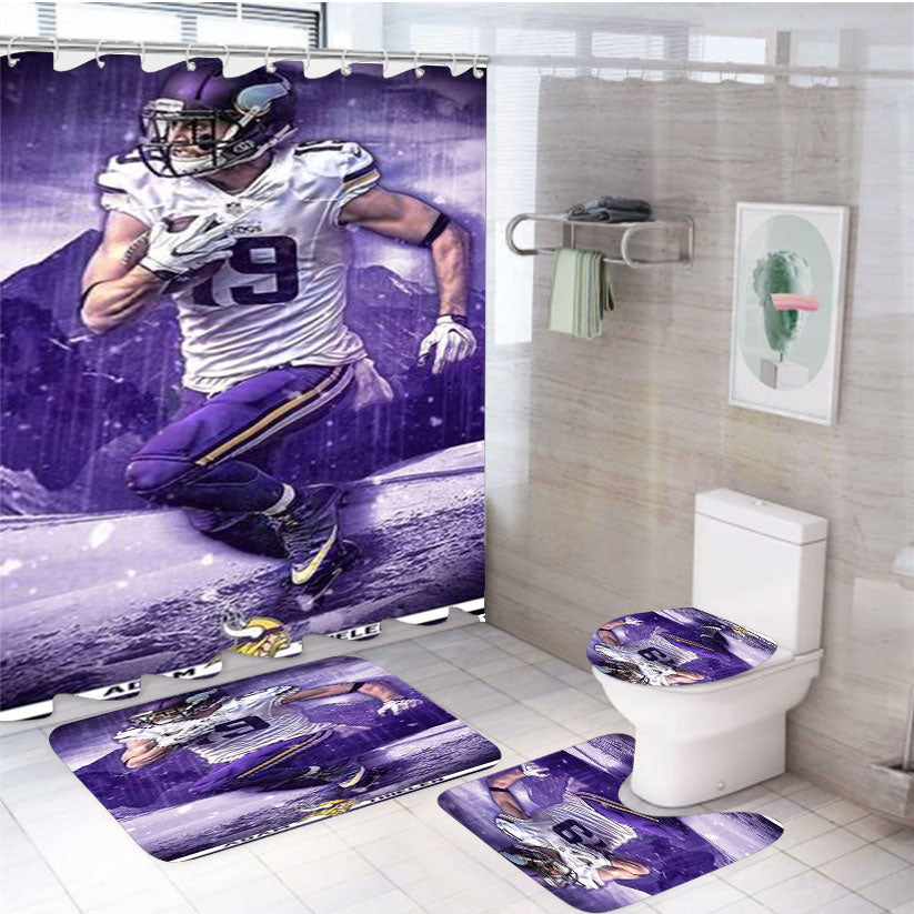Adam Thielen Minnesota Viking 2 4Pcs Bathroom Non-Slip Rugs Shower Curtain Fabric Waterproof
