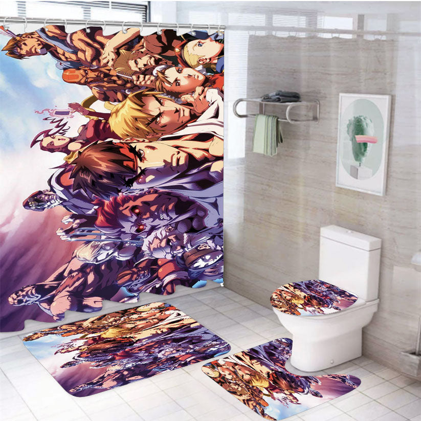 All Characters Street Fighter Wallpapers 4Pcs Bathroom Set Shower Curtain