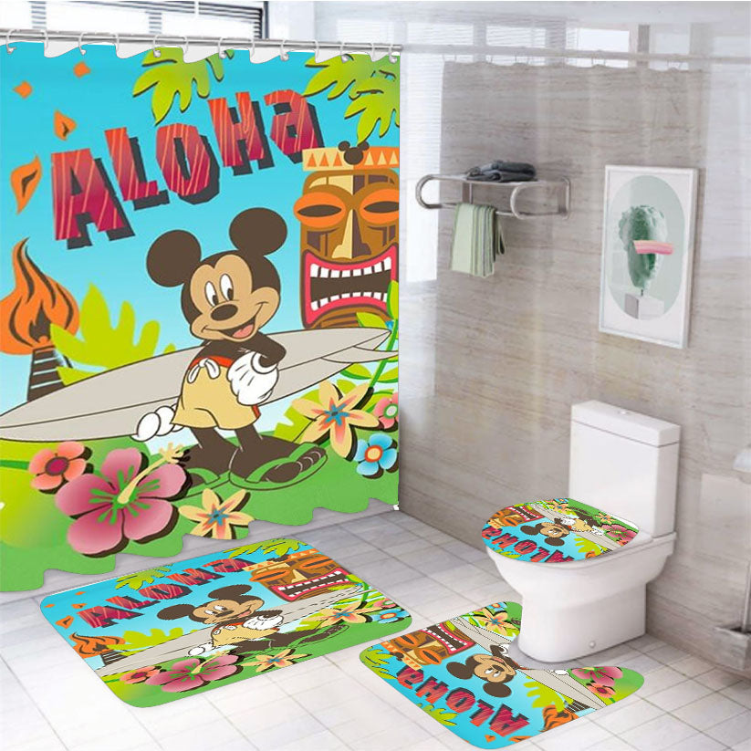 Aloha Tiki Mickey 4Pcs Bathroom Set Shower Curtain