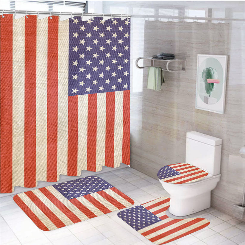 American Flag Texture 4Pcs Bathroom Set Shower Curtain