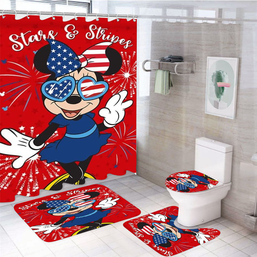 Americana Stars And Stripes Minnie 4Pcs Bathroom Set Shower Curtain