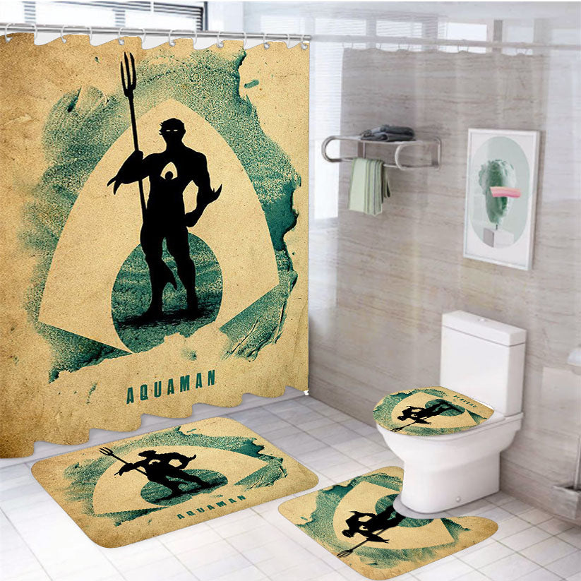 Aquaman Superheroes Marvel 4Pcs Bathroom Set Shower Curtain