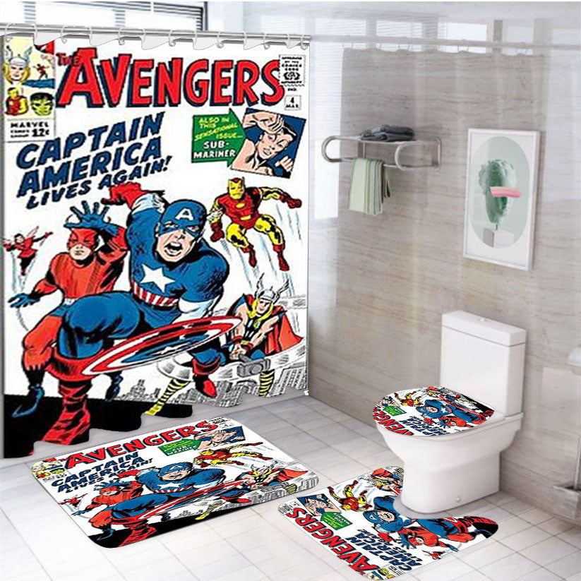 Avengers Captain America 4Pcs Bathroom Set Shower Curtain
