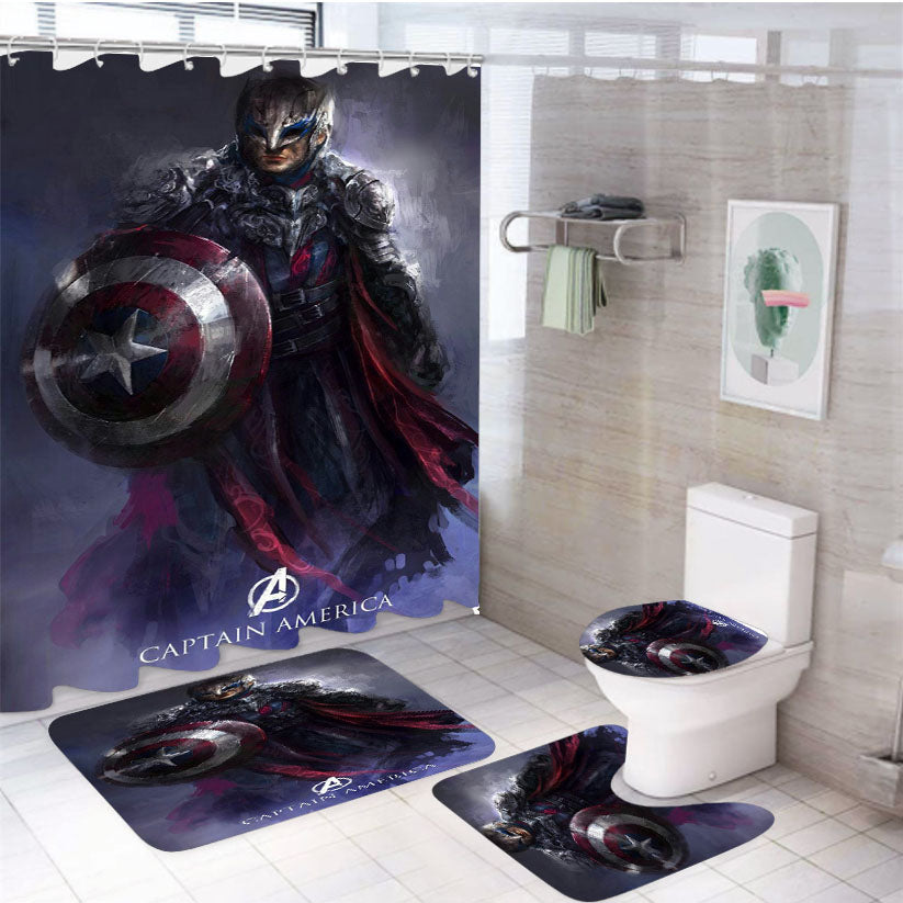 Avengers Captain America Mural 4Pcs Bathroom Set Shower Curtain