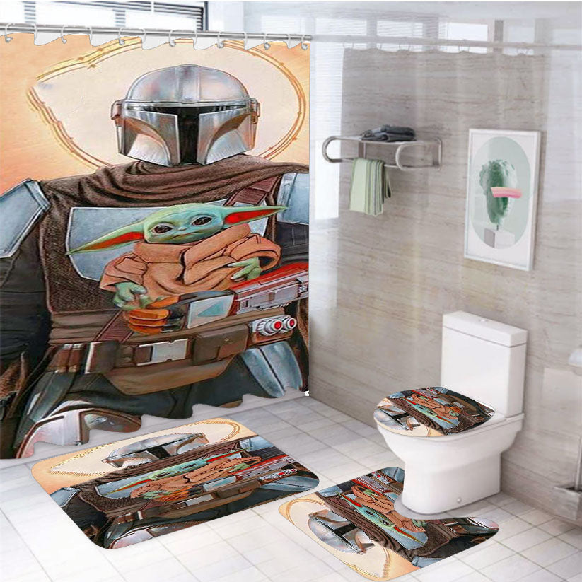 Baby Yoda And The Mandalorian Star Wars 4Pcs Bathroom Set Shower Curtain