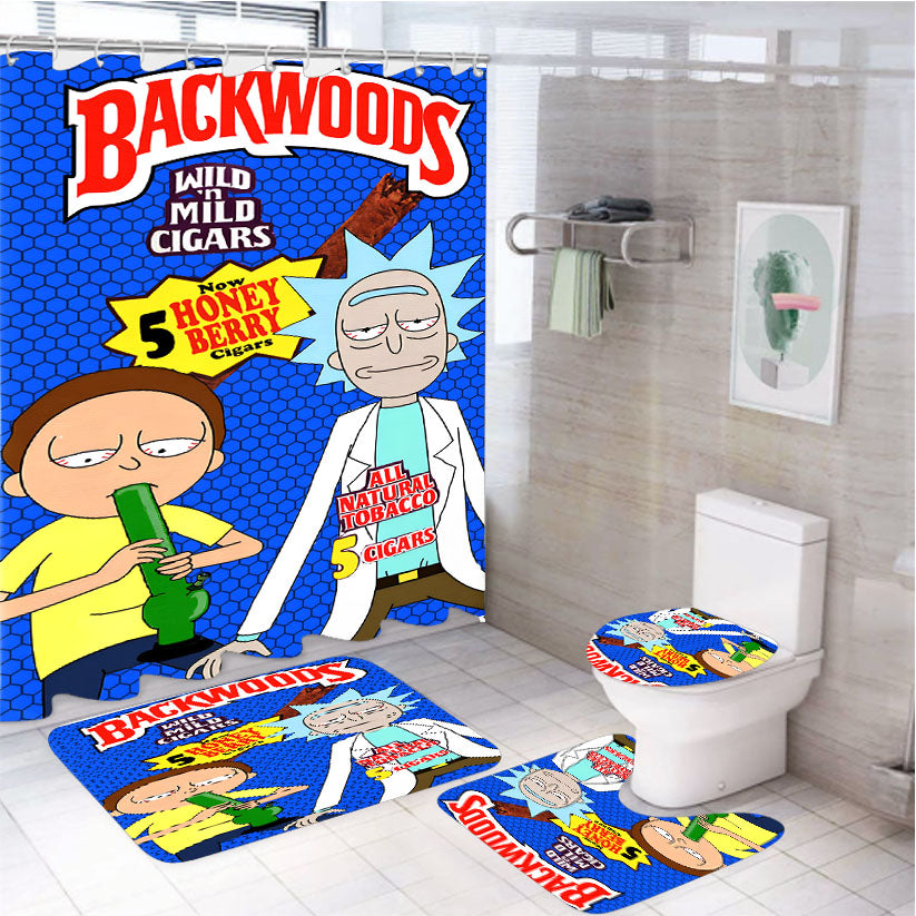 Backwoods X Rick And Morty 4Pcs Bathroom Set Shower Curtain